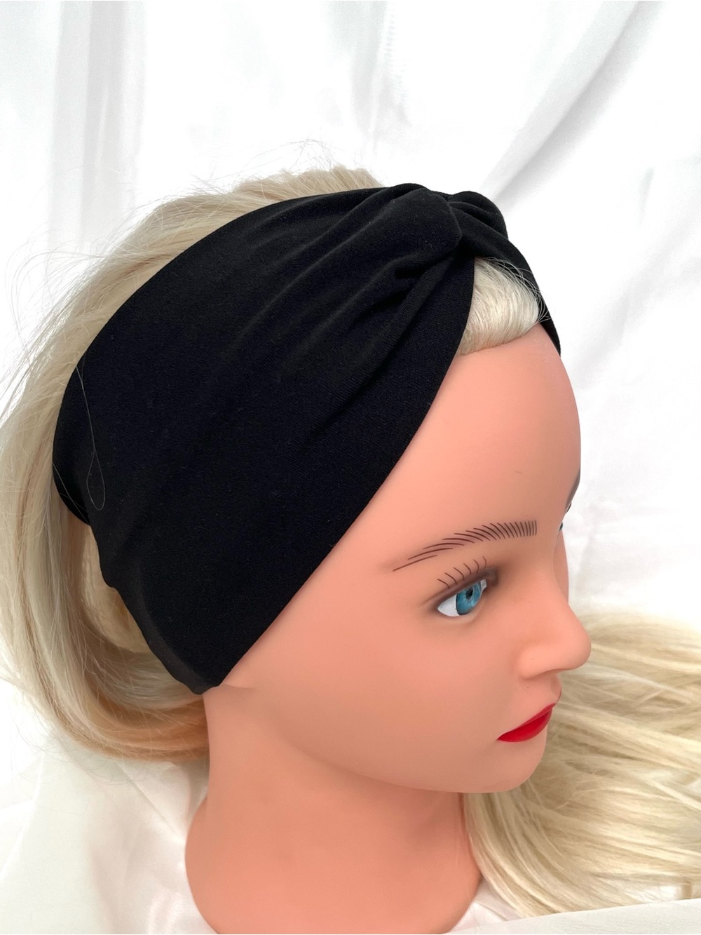 Handmade Wide Black Twist Headband made of soft poly-brushed fabric - Picture 2 of 7